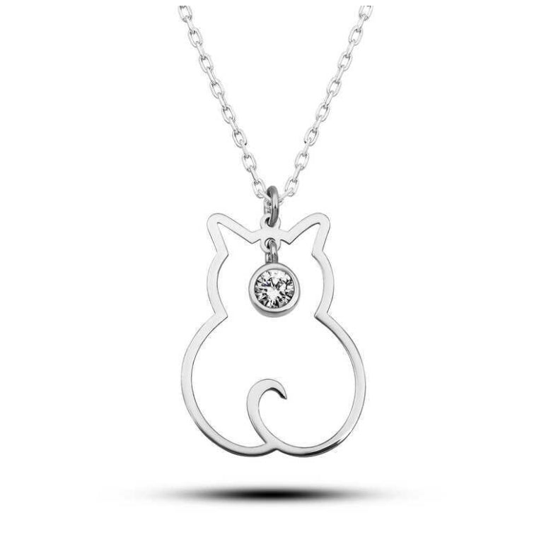 Necklace silver cat motif